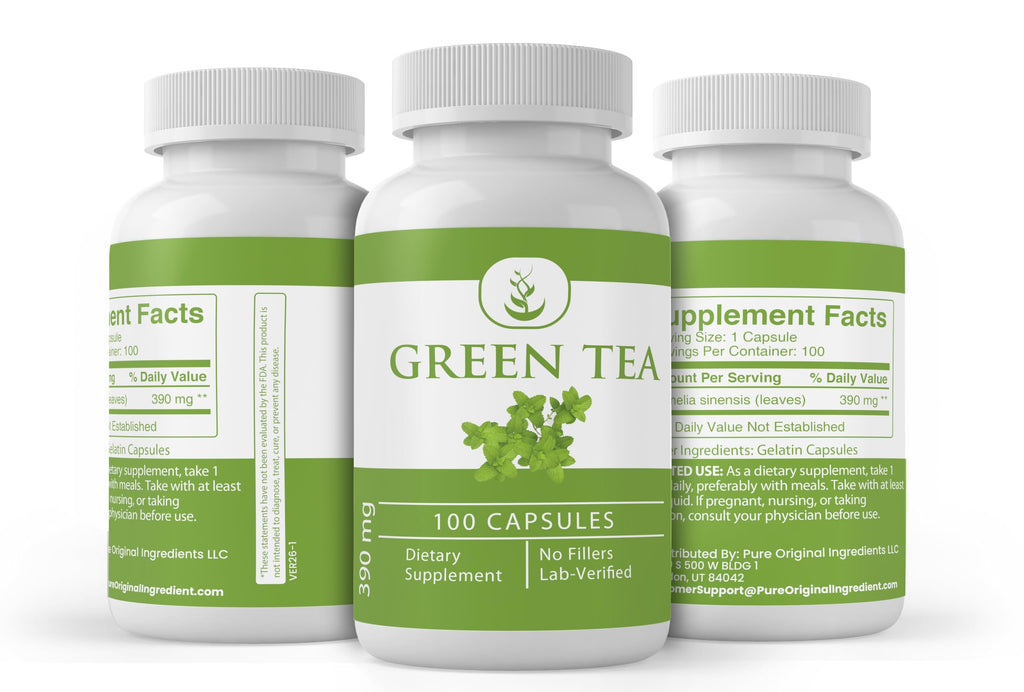 PURE ORIGINAL INGREDIENTS Green Tea Extract - 100 Capsules - image 3