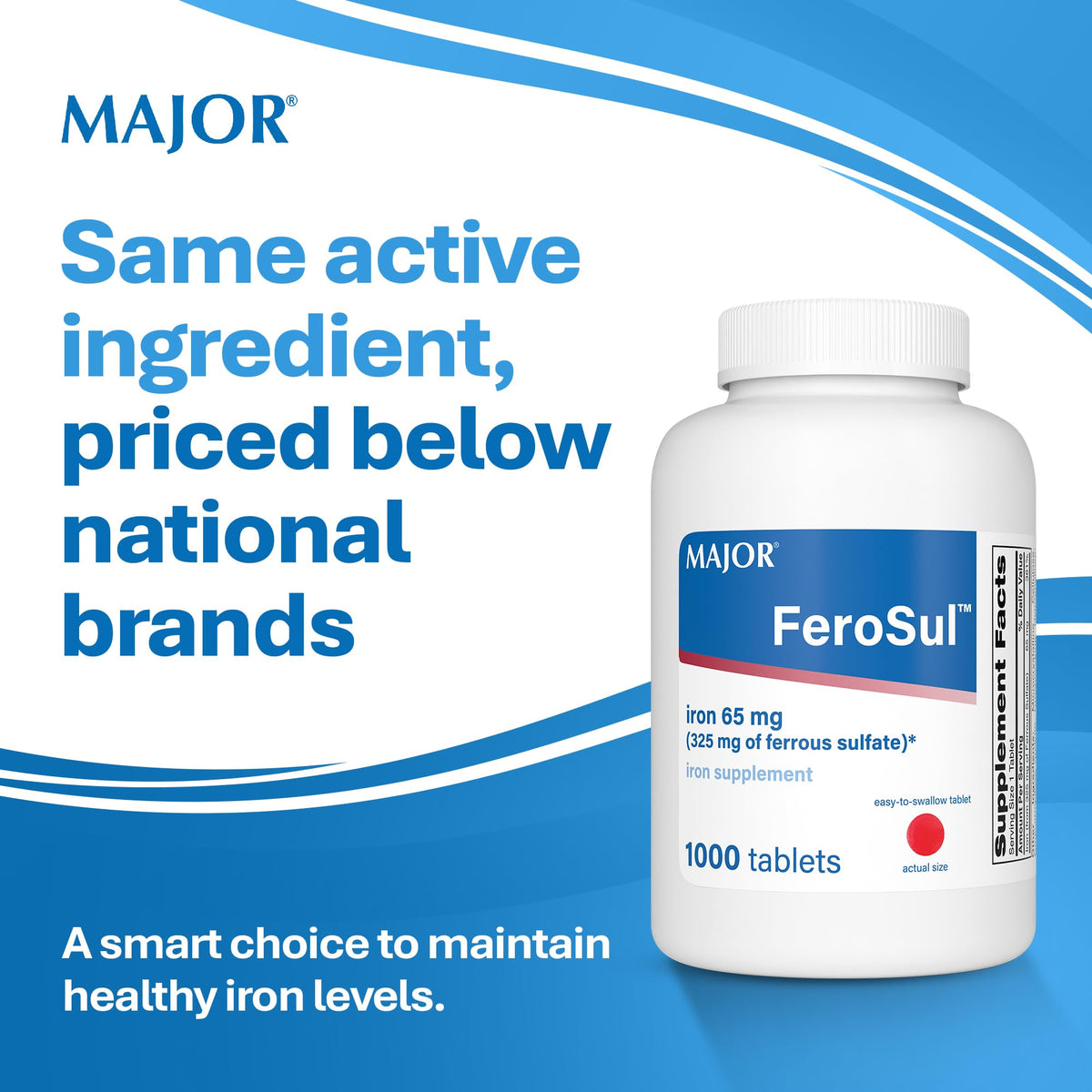 MAJOR Ferrous Sulfate 325mg Iron Tablets - 1000 Count - image 2