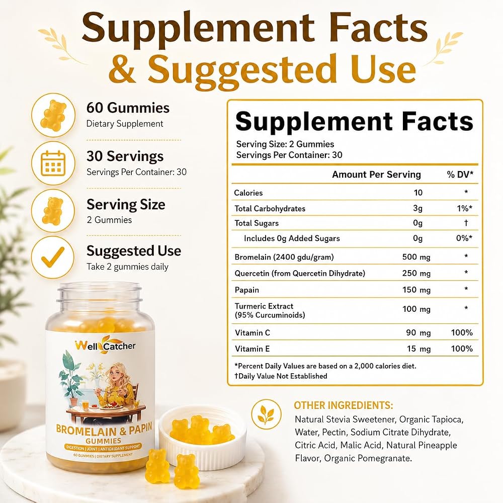 Wellcatcher Bromelain & Papain Gummies 500mg - 60 Count - image 7