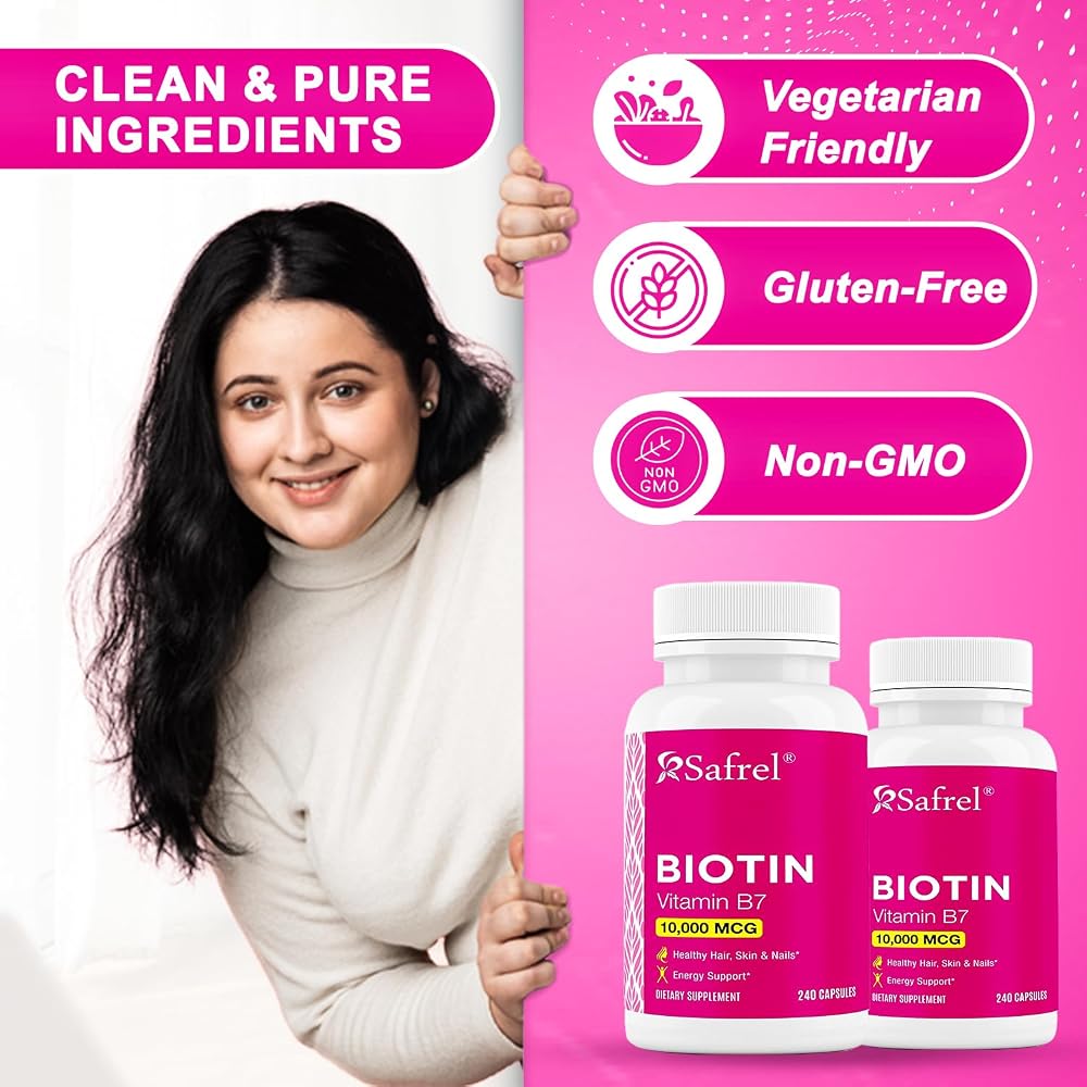 Safrel Biotin Vitamin B7 10,000mcg - 240 Capsules - image 4