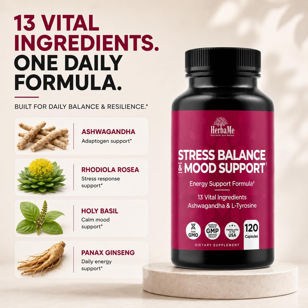 HerbaMe Stress & Mood Support Supplement with Ashwagandha - 120 Capsules - image 6