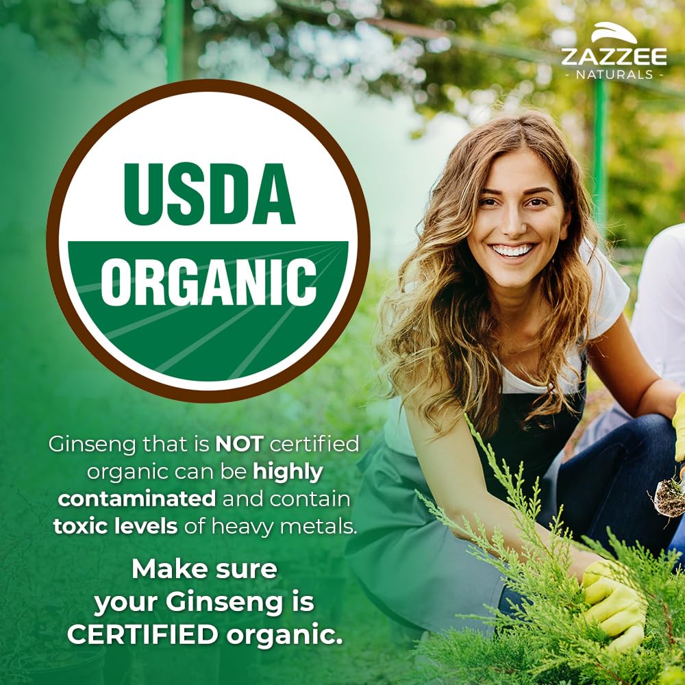 Zazzee USDA Organic Red Korean Panax Ginseng 20:1 Extract - 120 Capsules - image 2