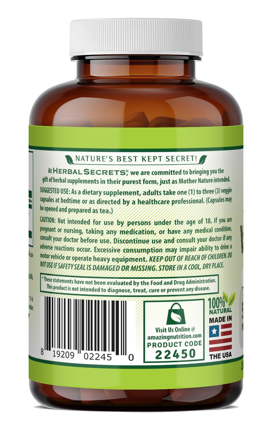 Herbal Secrets Valerian Root 500 mg - 250 Vegetarian Capsules - image 3