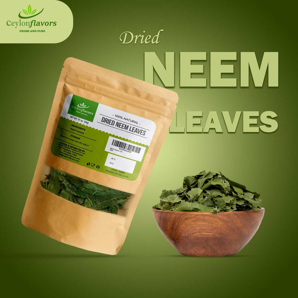 Ceylon Flavors Fresh & Pure Naturally Grown Dried Neem Leaves - 1 oz - image 2
