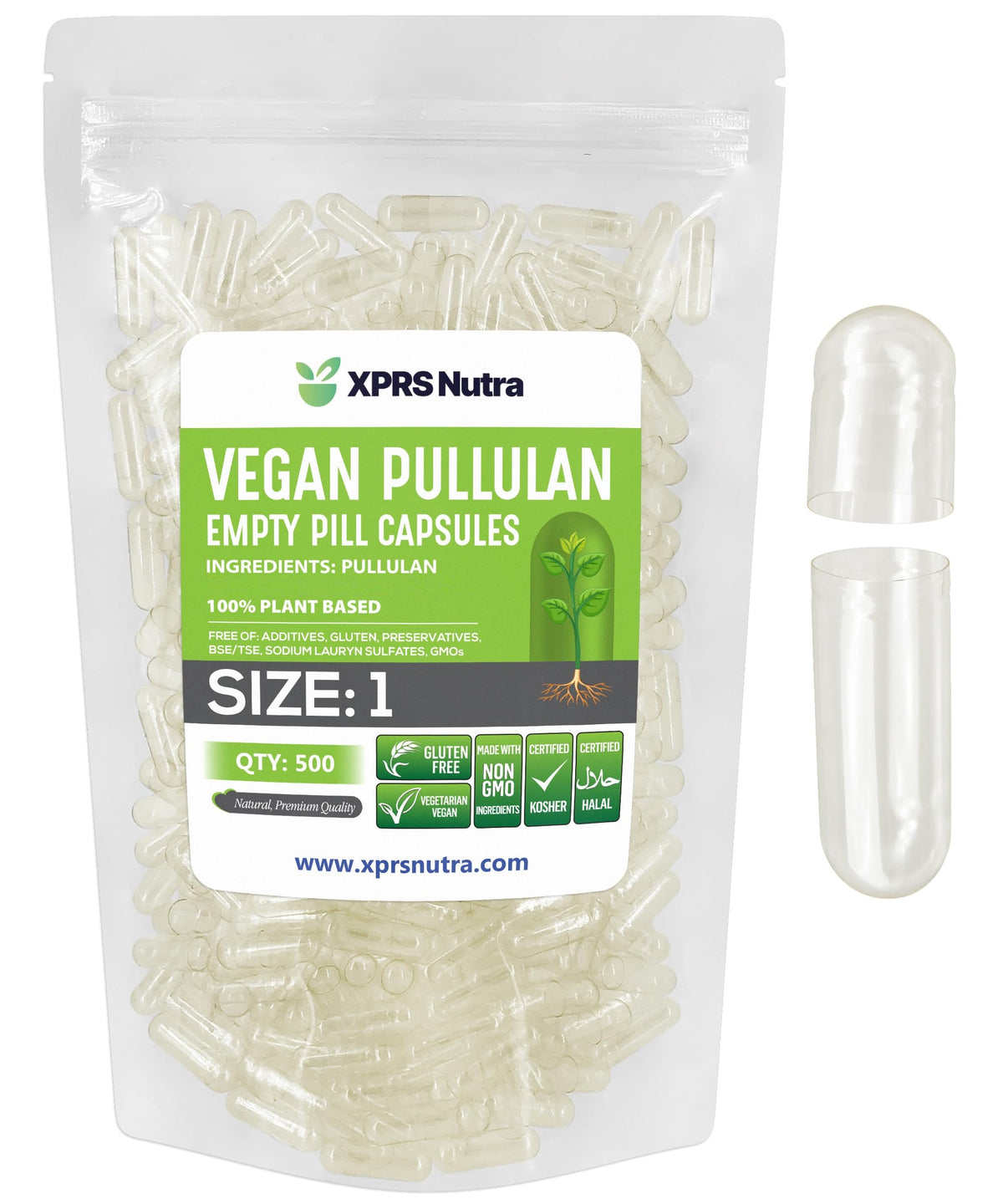 XPRS Nutra Pullulan Empty Capsules - Clean Label Plant Clear Empty