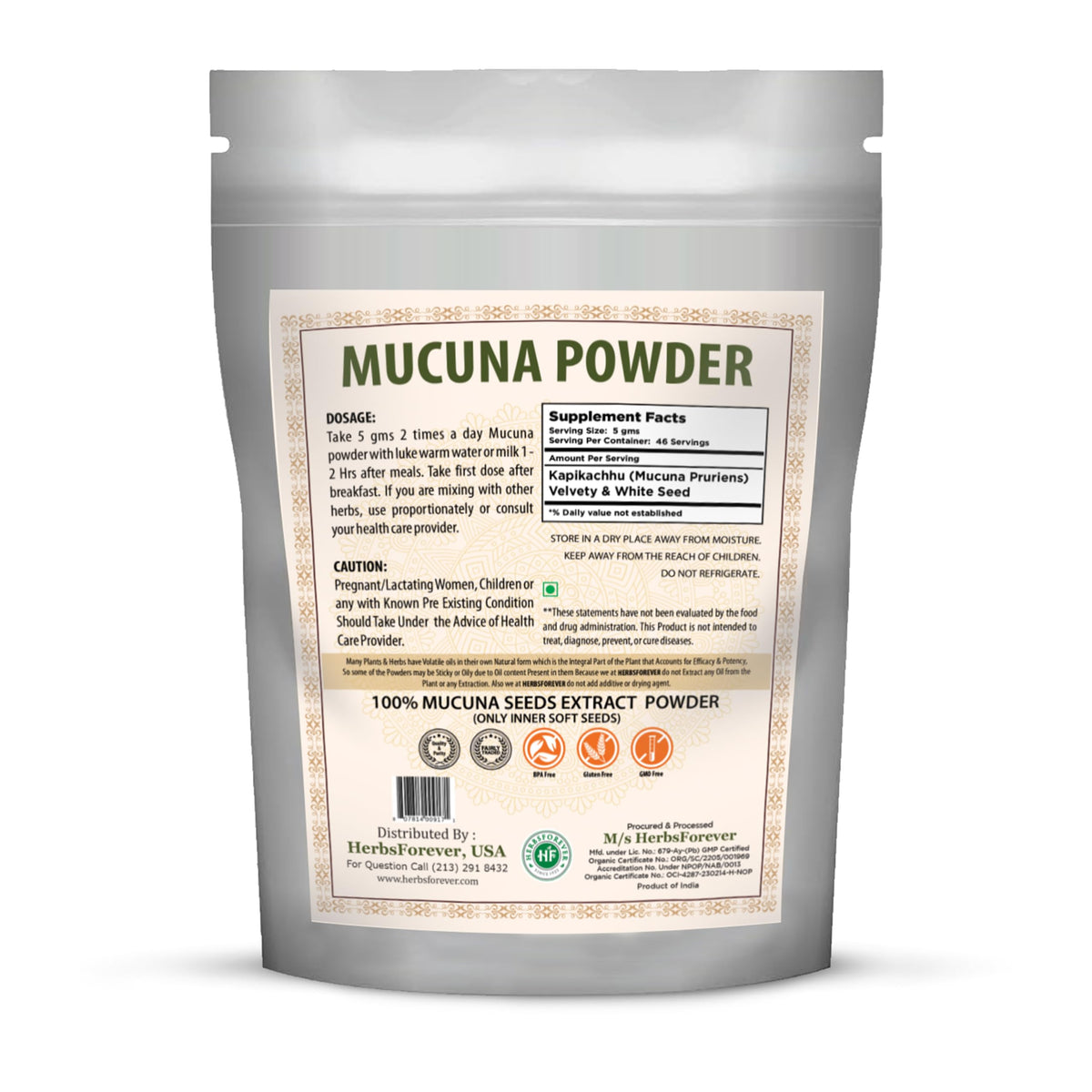 Herbsforever Mucuna Pruriens Powder 2X Potency Extract - 230g - image 2