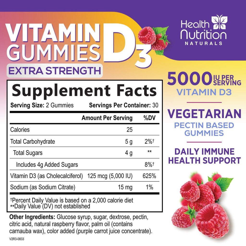 Health Nutrition Naturals Vitamin D3 Gummies 5000 IU (125 mcg)