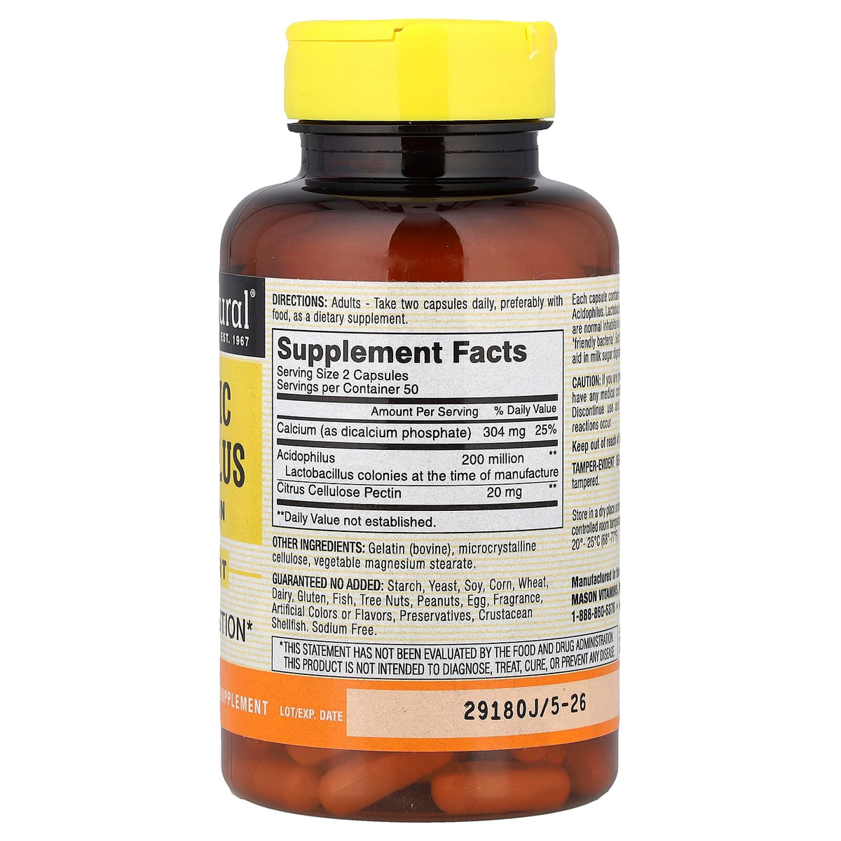 MASON NATURAL Probiotic Acidophilus with Pectin - 100 Capsules - image 2