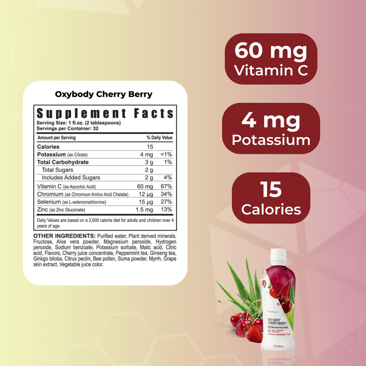 Youngevity Oxybody Cherry Berry Aloe Vera Mineral Drink - 32 oz - image 3