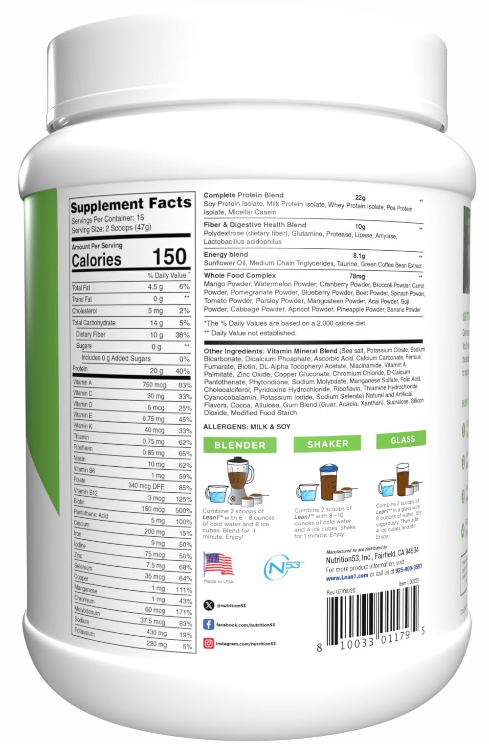 LEAN1 Chocolate Mint Meal Replacement Protein Powder - 15 Servings - image 3