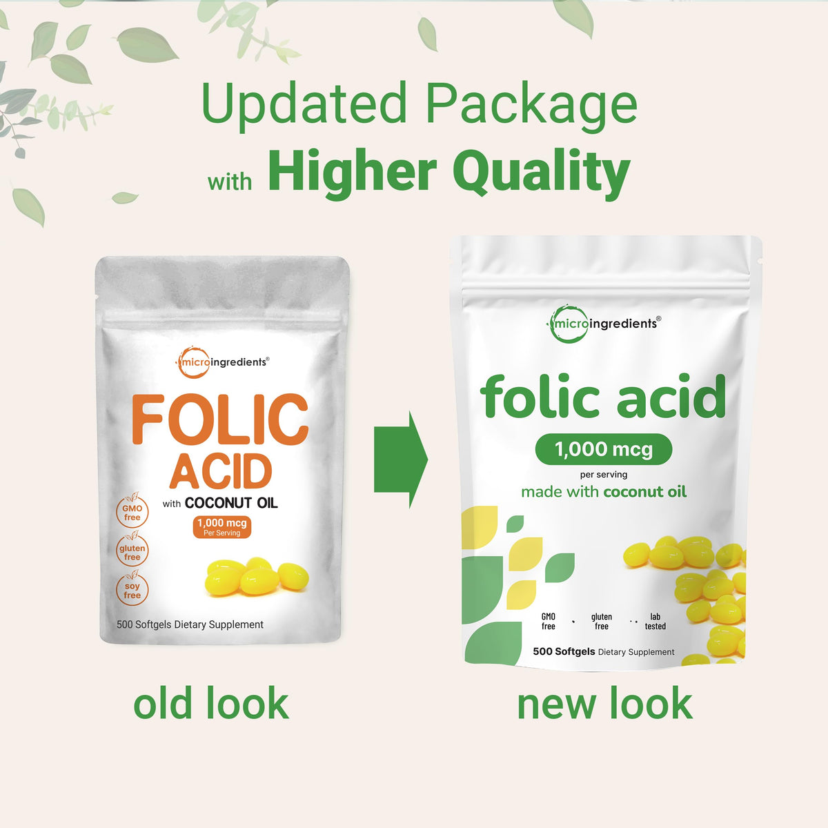 Micro Ingredients Folic Acid 1000 mcg Prenatal Vitamin - 500 Softgels - image 3
