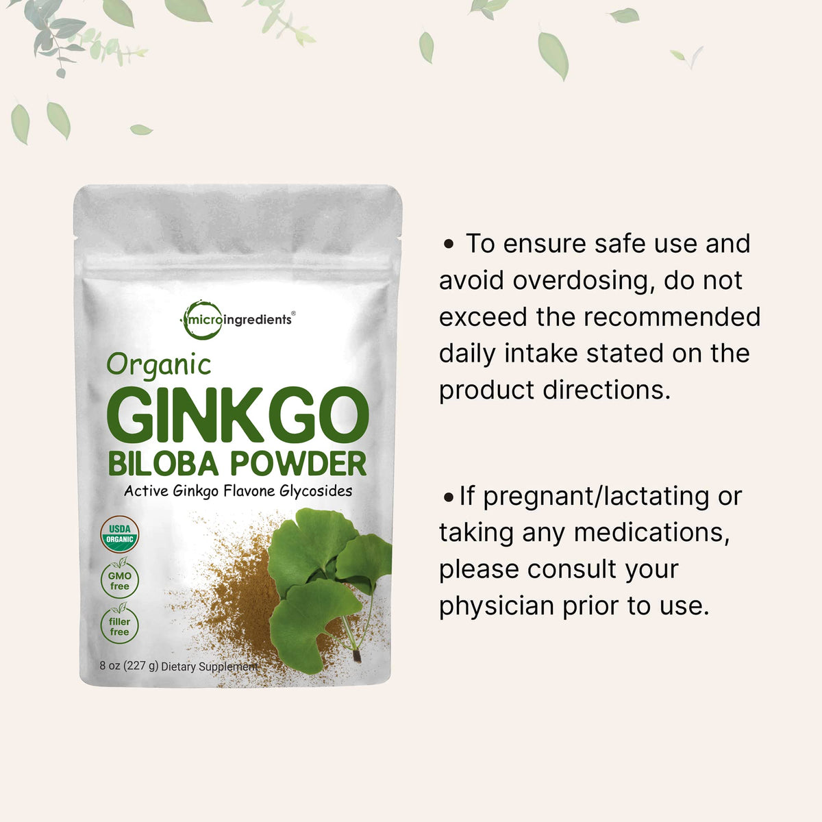 Micro Ingredients Organic Ginkgo Biloba Extract Powder - 8oz - image 3