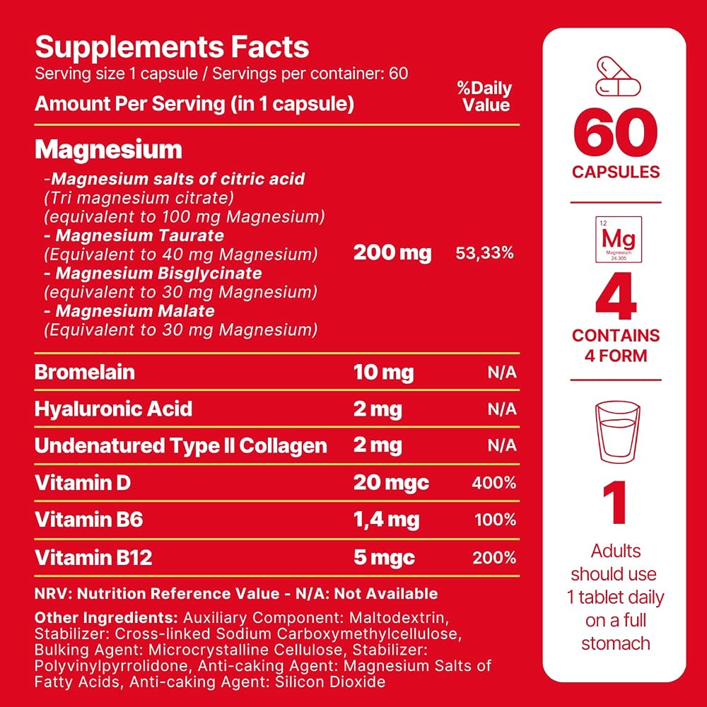 anocin 4X Magnesium Complex 200 mg Heart & Muscle Support - 60 Tablets - image 4
