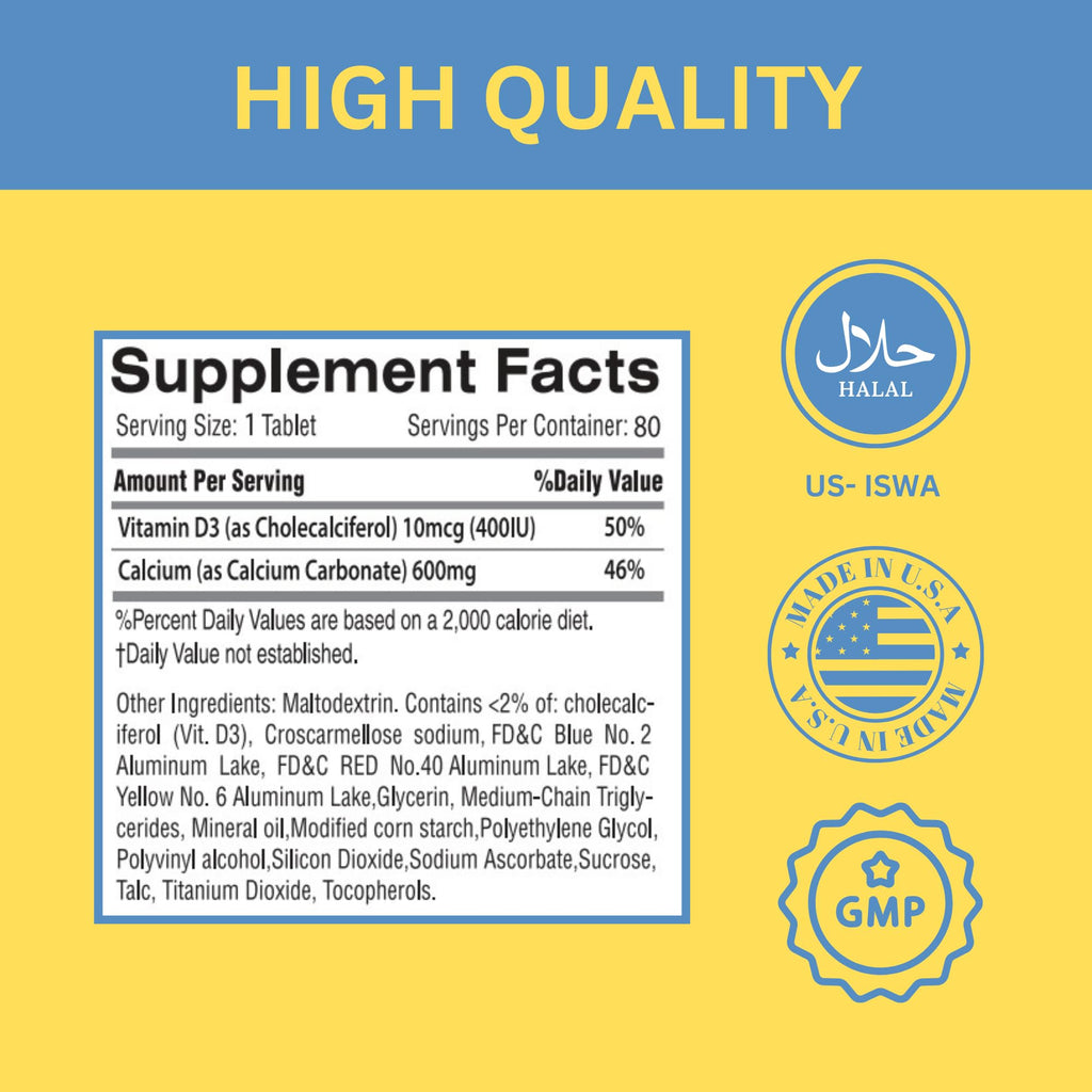 Greenfield Nutritions Halal Calcium 600mg with Vitamin D3 - 90 Tablets - image 5