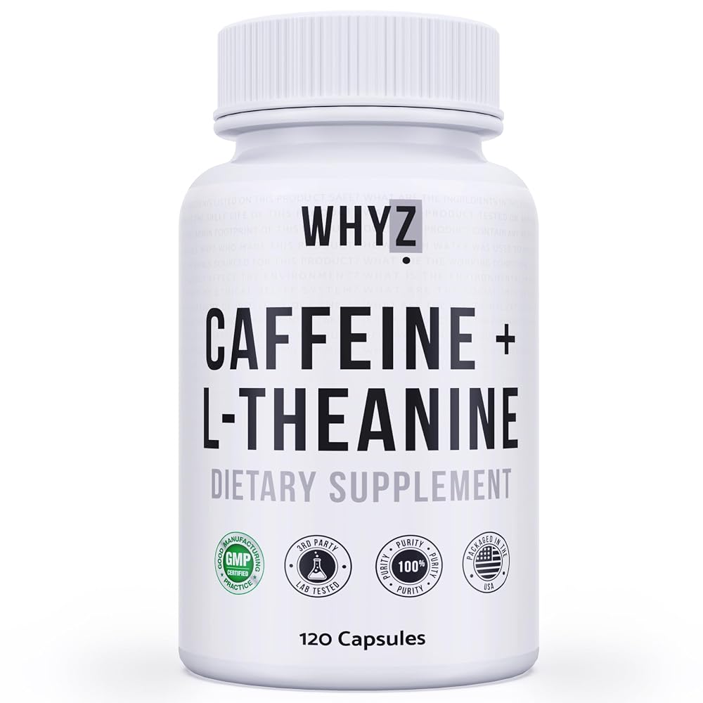 WHYZ Caffeine & L-Theanine Supplement for Energy & Focus - 120 Capsules