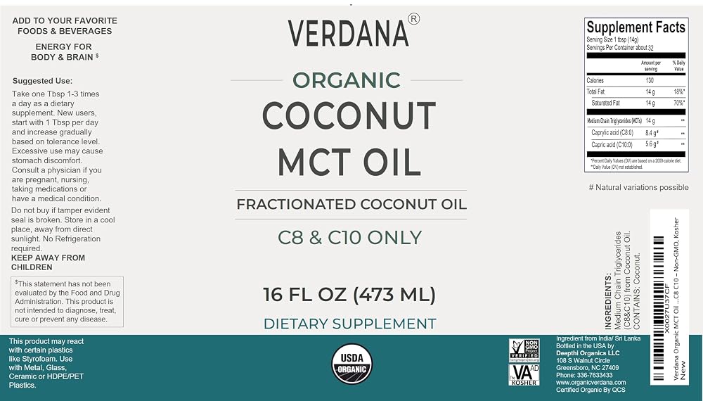 Verdana USDA Organic Coconut MCT Oil - 16 Fl Oz - image 7