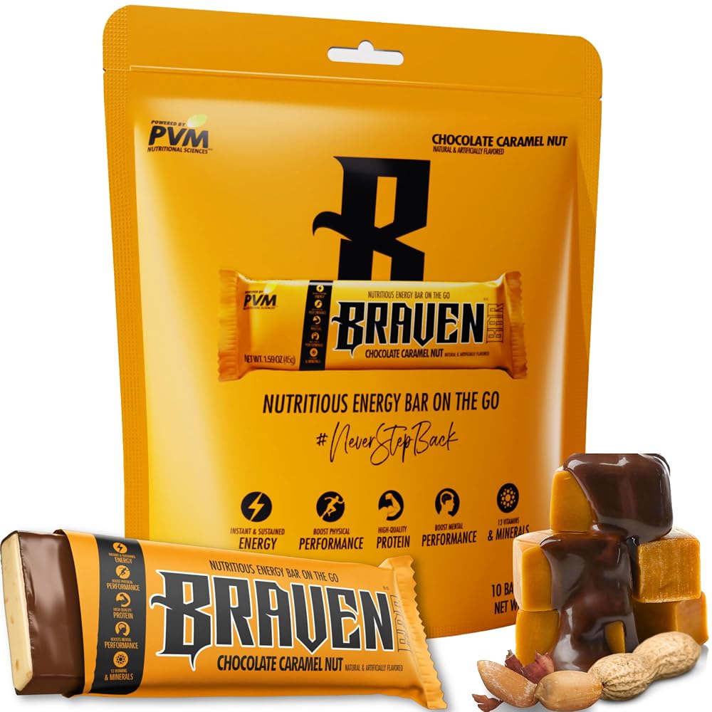 BRAVEN Bar Chocolate Caramel Nut Energy Bar - 10 Pack
