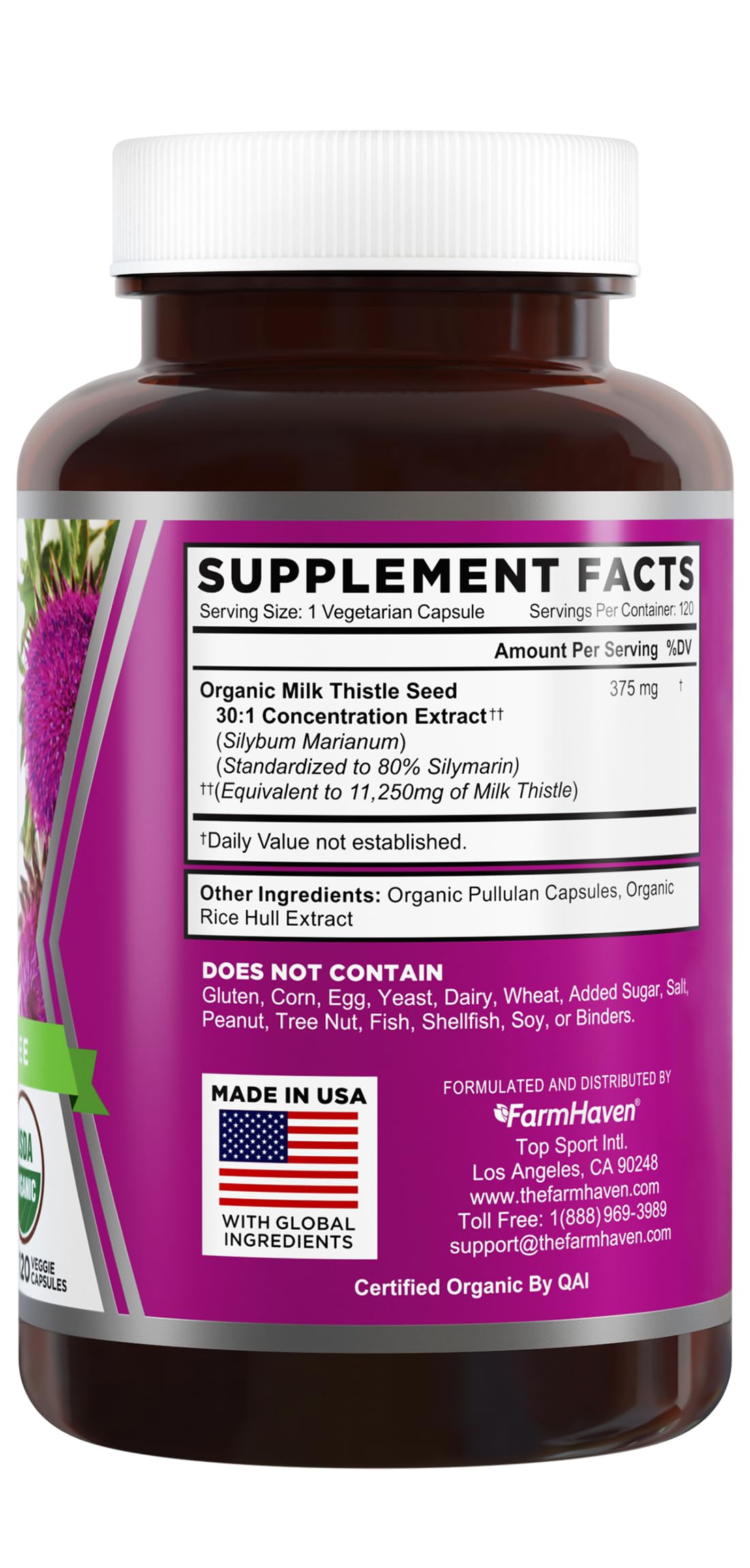 FarmHaven USDA Organic Milk Thistle 80% Silymarin - 120 Capsules - image 2
