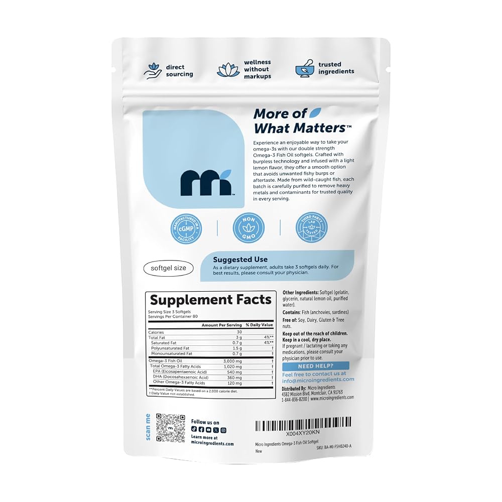 Micro Ingredients Omega 3 Fish Oil Supplements 3,000mg Per Serving