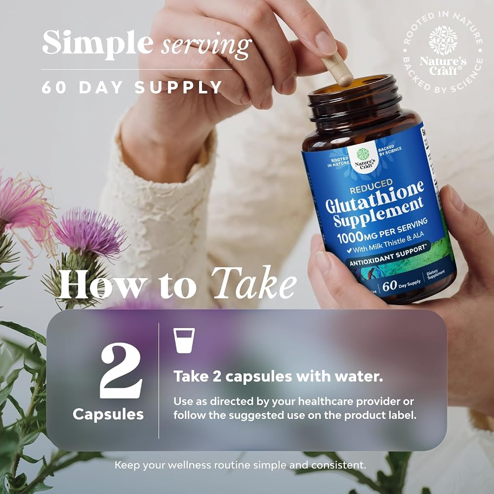 Natures Craft Reduced Glutathione 1000mg with Milk Thistle - 120 Capsules - image 6