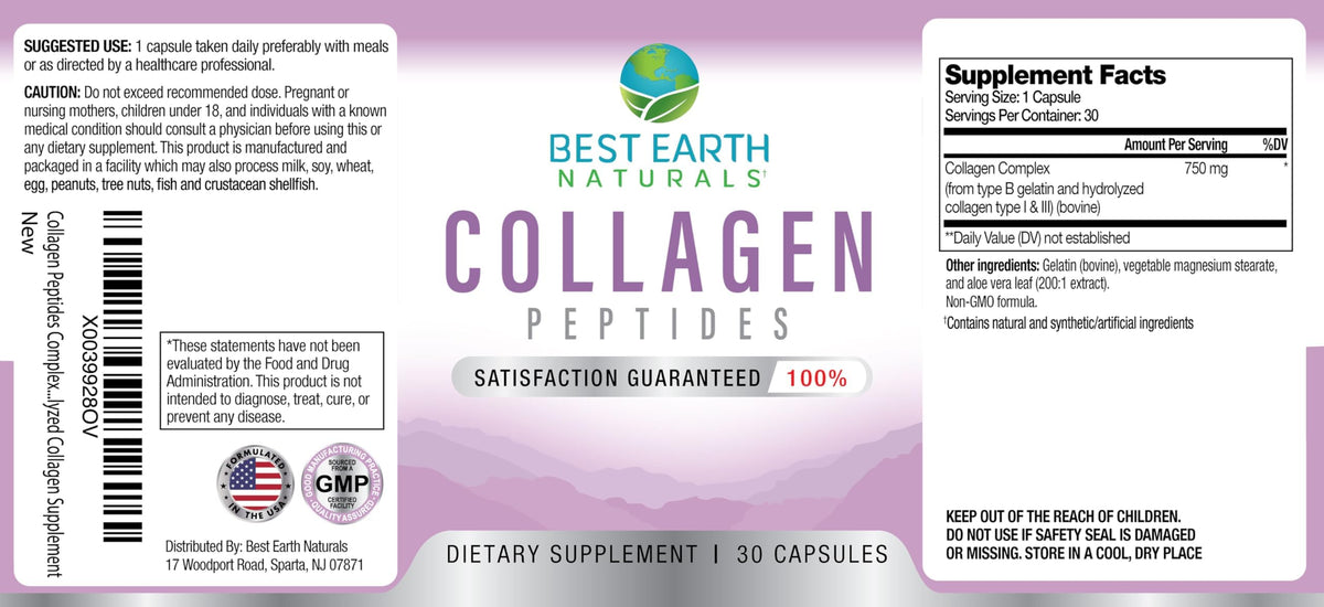 Best Earth Naturals Hydrolyzed Collagen Type I & III - 30 Capsules - image 3