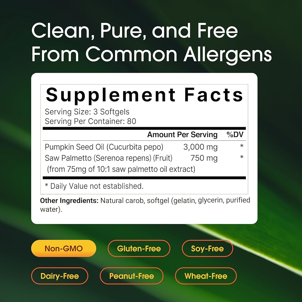 NatureBell Pumpkin Seed Oil 3,000mg with Saw Palmetto - 240 Softgels - image 3