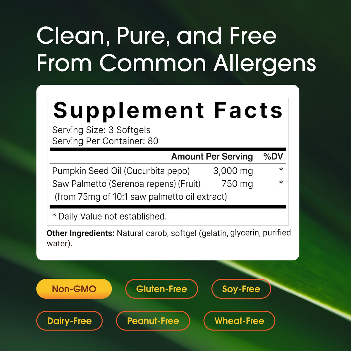 NatureBell Pumpkin Seed Oil 3,000mg with Saw Palmetto - 240 Softgels - image 3
