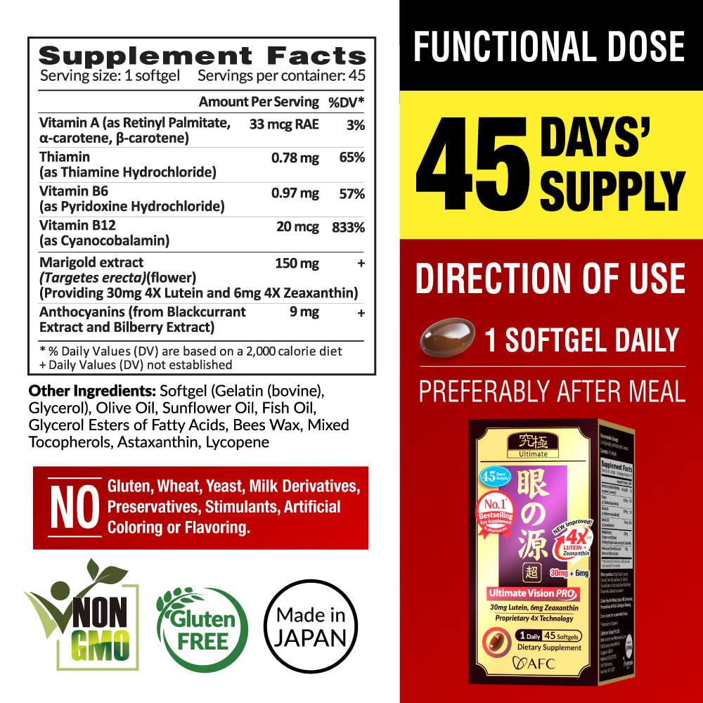 AFC Ultimate Vision PRO Eye Supplement Lutein & Zeaxanthin - 135 Softgels - image 2