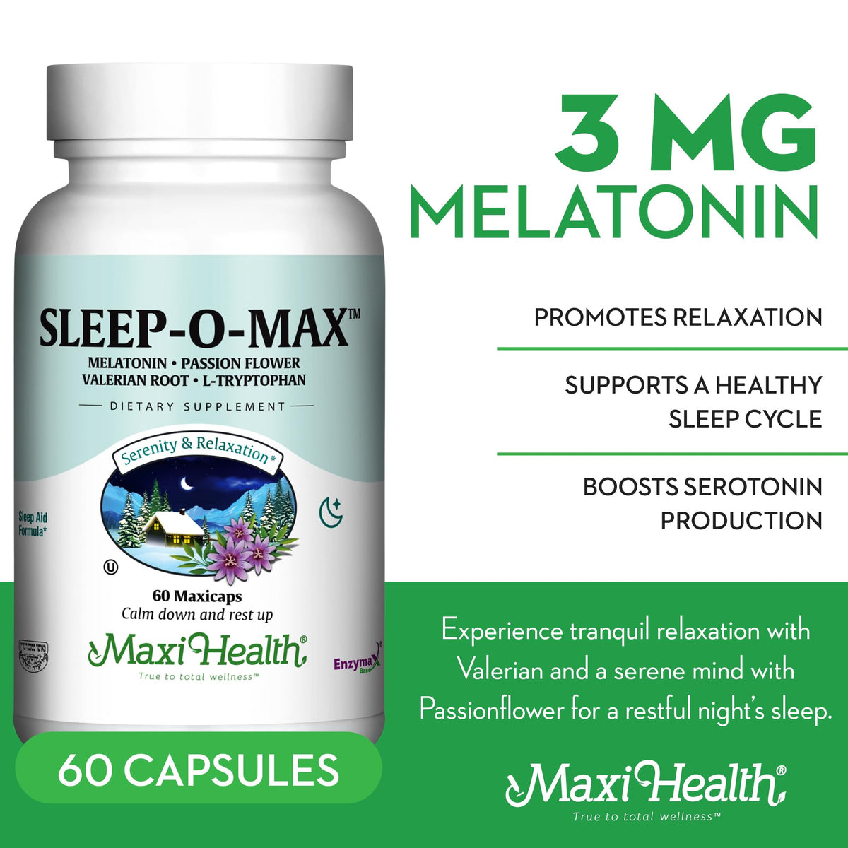 Maxi Health Sleep-O-Max with Valerian Root & Melatonin - 60 Capsules - image 3