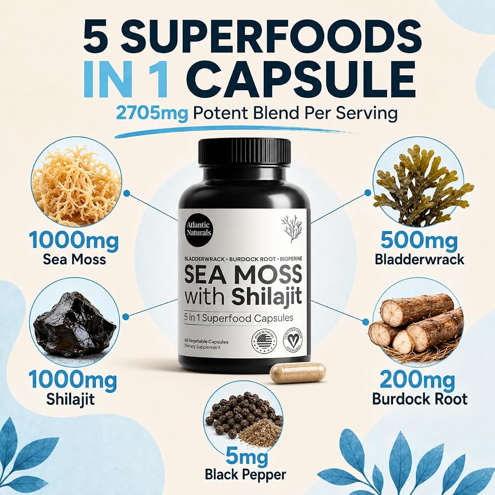 Atlantic Naturals Irish Sea Moss & Shilajit Capsules - 60 Count - image 4