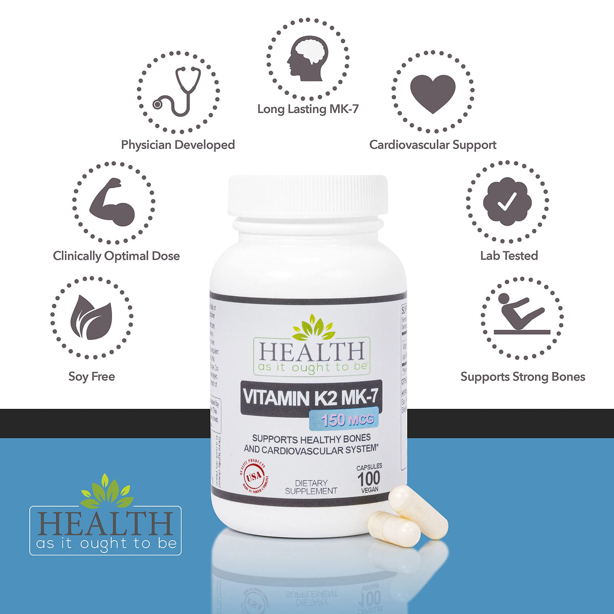 Health As It Ought To Be Vitamin K2 MK-7 150mcg - 100 Capsules - image 3