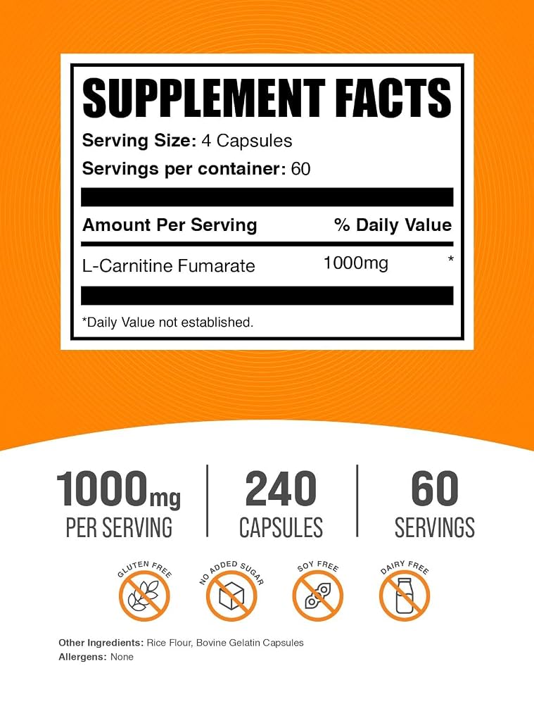 BulkSupplements L-Carnitine Fumarate 1000mg - 240 Capsules - image 2