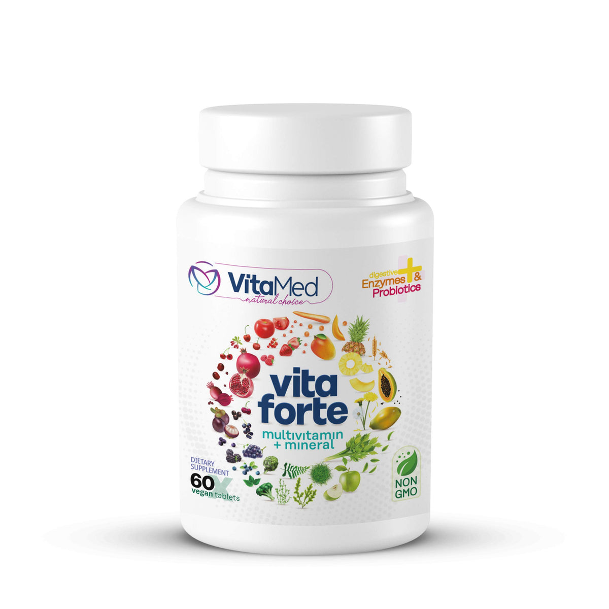 VitaMed Vita Forte Vegan Multivitamin with Probiotics - 60 Tablets