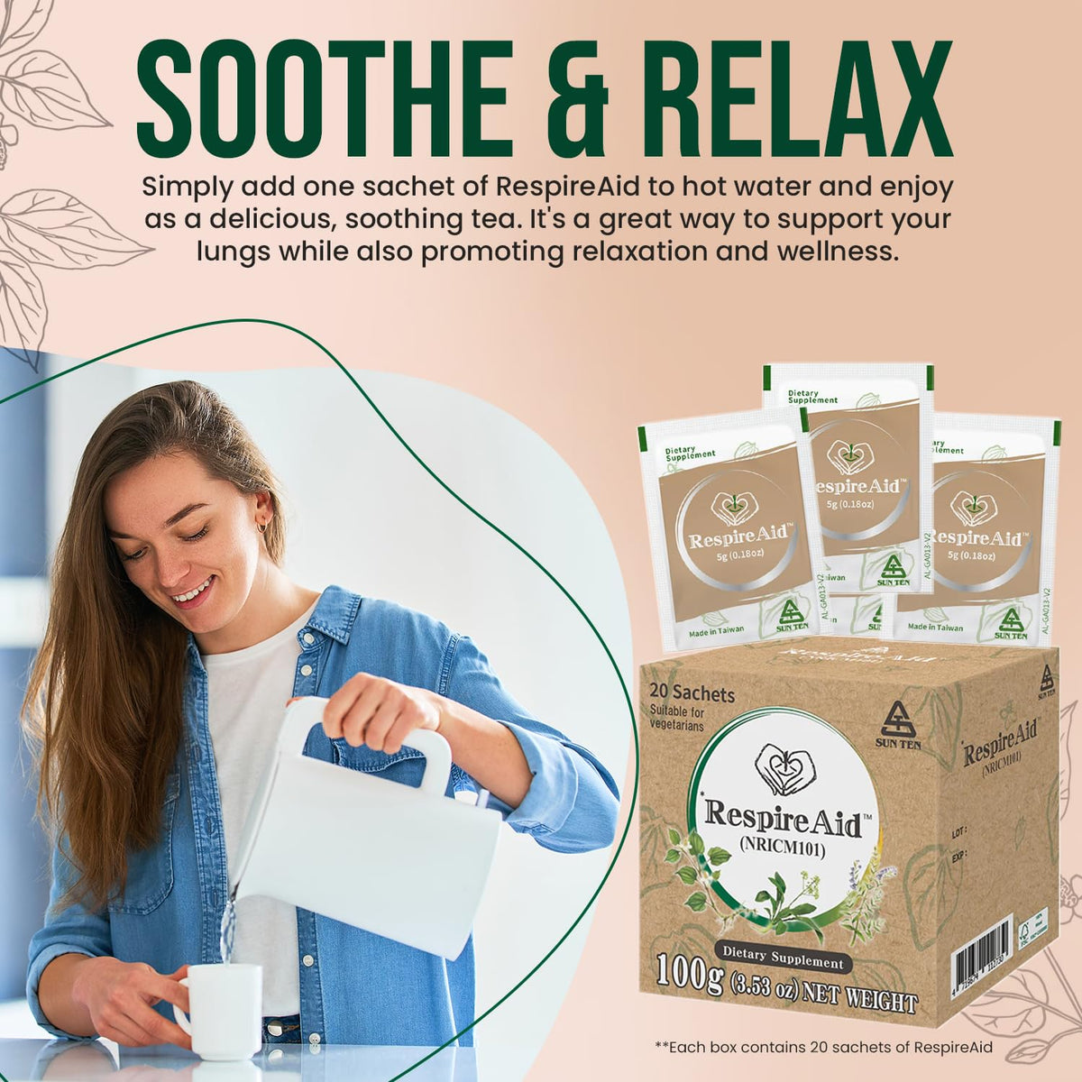Sun Ten RespireAid Lung Support Herbal Tea - 20 Sachets - image 4