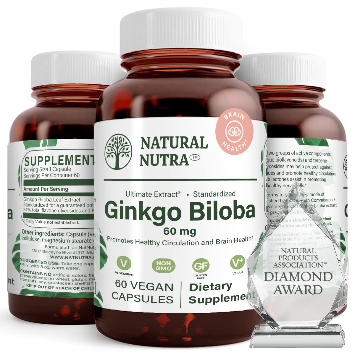 Natural Nutra Ginkgo Biloba Brain Support - 60 Capsules