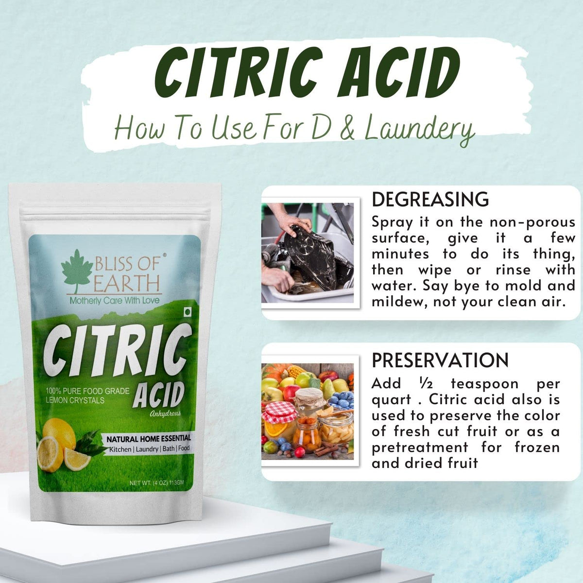 BLISS OF EARTH Citric Acid Powder Food Grade - 4 oz - image 5