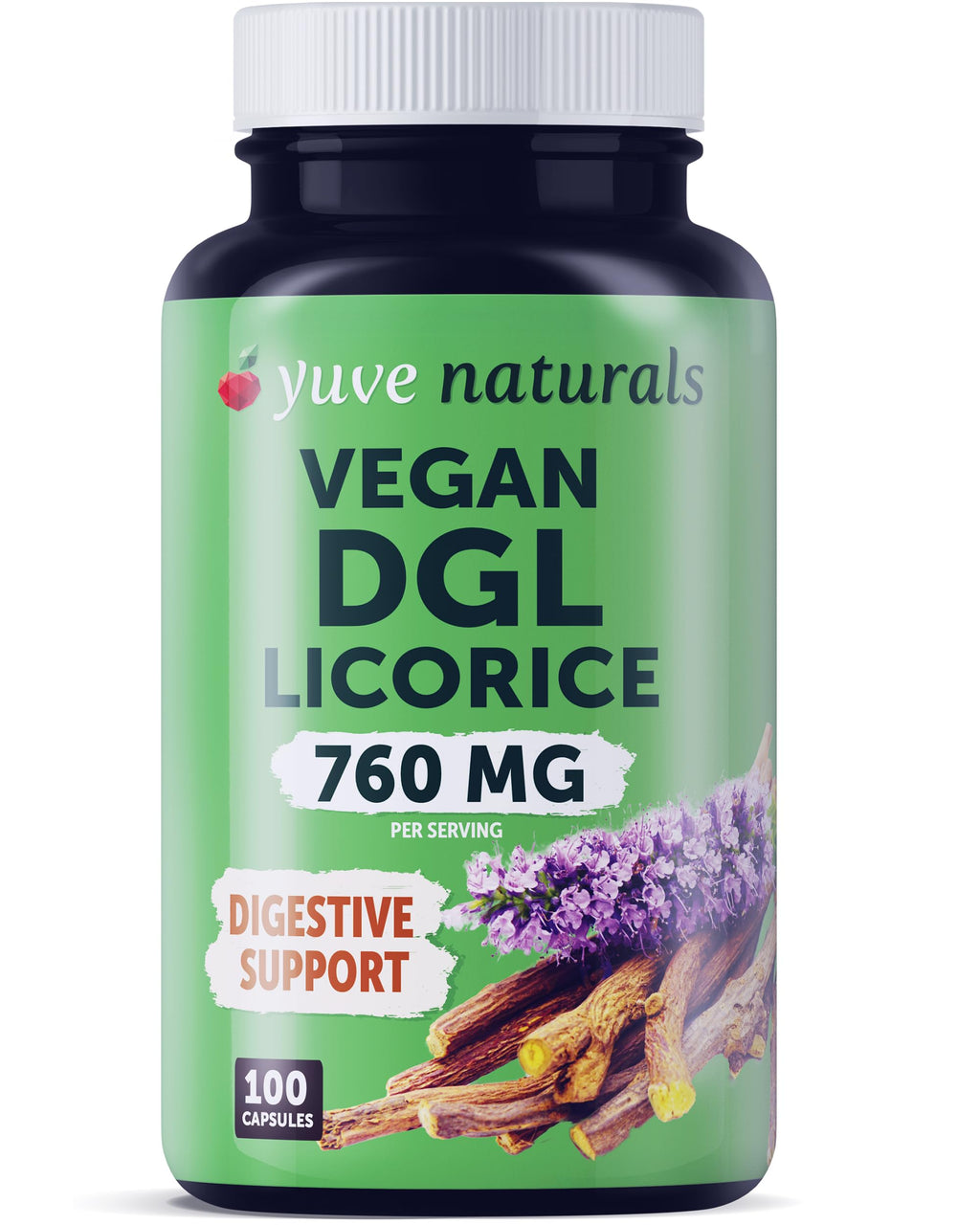 Yuve Vegan DGL Licorice 760mg Digestive Support - 100 Capsules