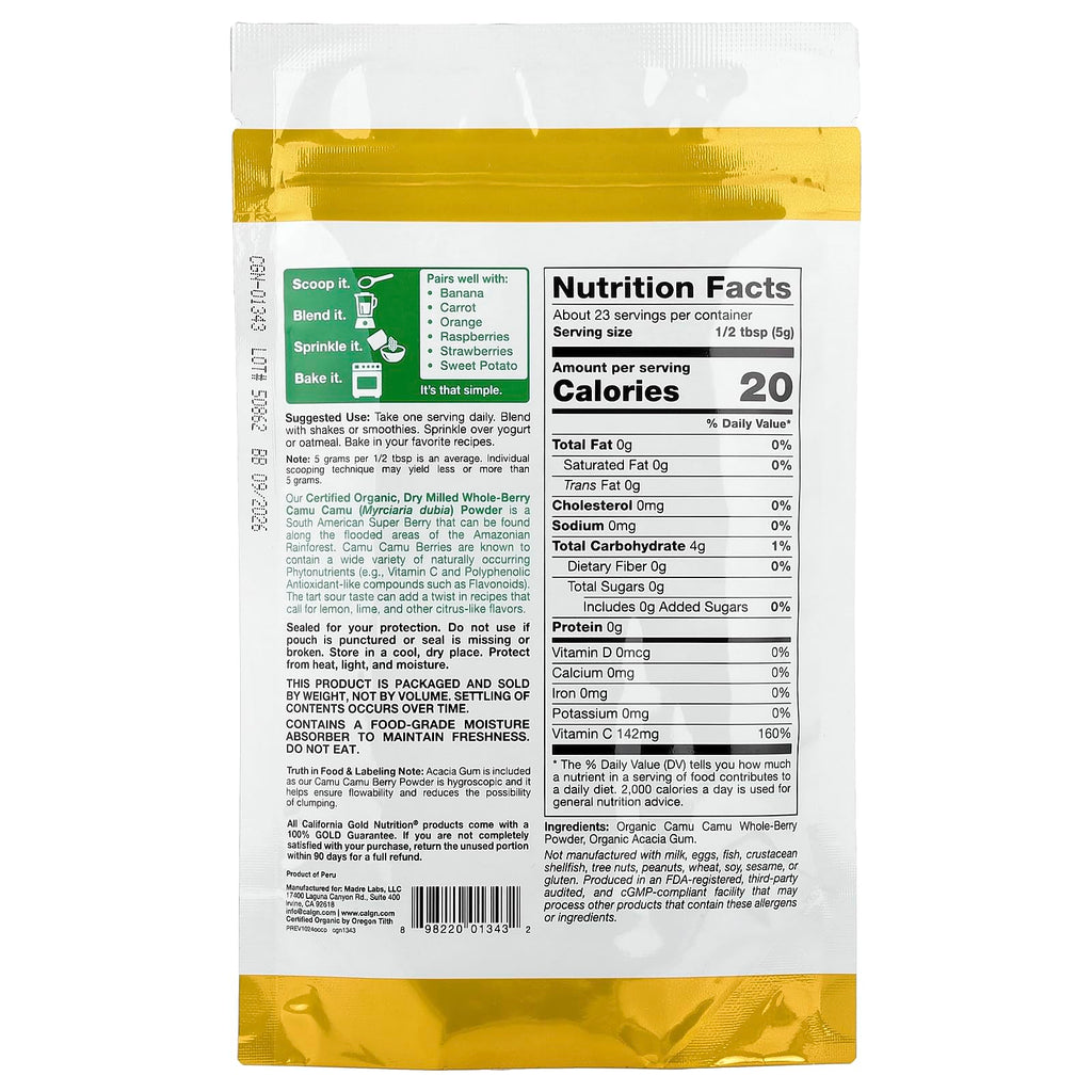 California Gold Nutrition Organic Camu Camu Powder - 4 oz - image 2