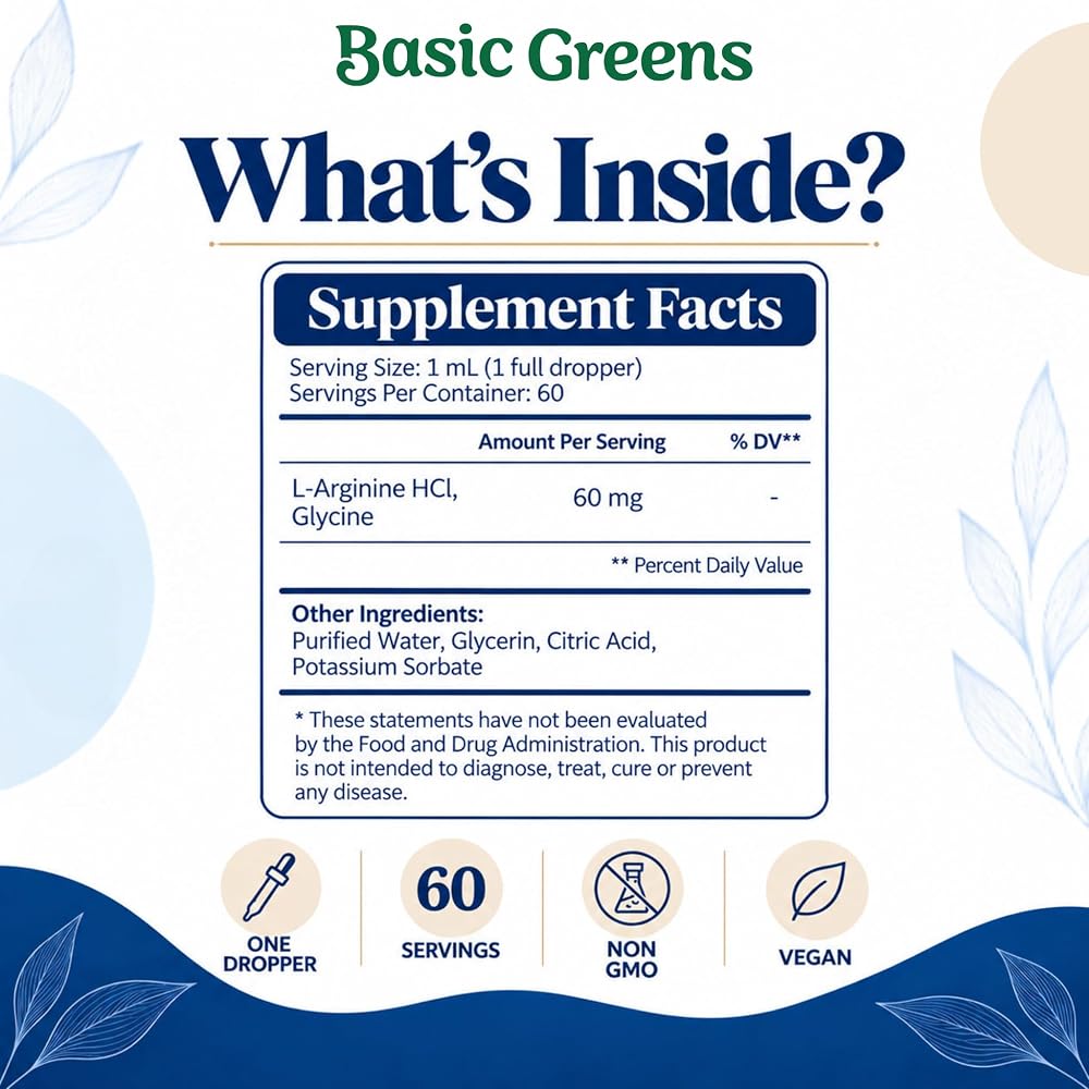 BASIC GREENS L Arginine 3000mg Nitric Oxide Supplement Vegan Capsules