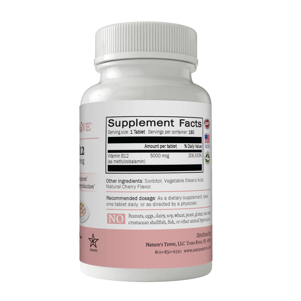 Nature's Trove Vitamin B12 Methylcobalamin 5000 mcg - 180 Chewables - image 2