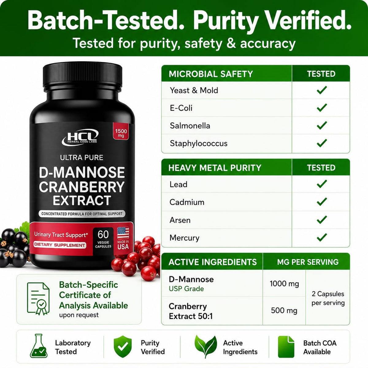HCL Herbal Code Labs D-Mannose with Cranberry Extract - 60 Capsules - image 10