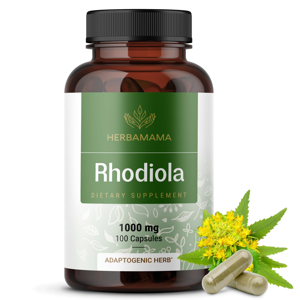 HERBAMAMA Rhodiola Rosea Supplement Stress Relief - 100 Capsules