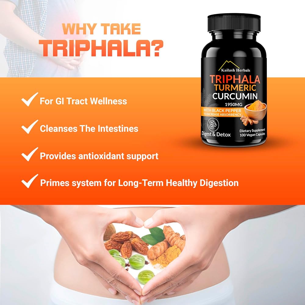 Kailash Herbals Triphala Turmeric Curcumin 1950mg - 100 Vegan Capsules - image 8
