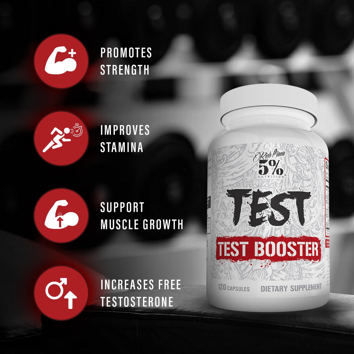 5% Nutrition Test Natural Testosterone Booster - 120 Capsules - image 3