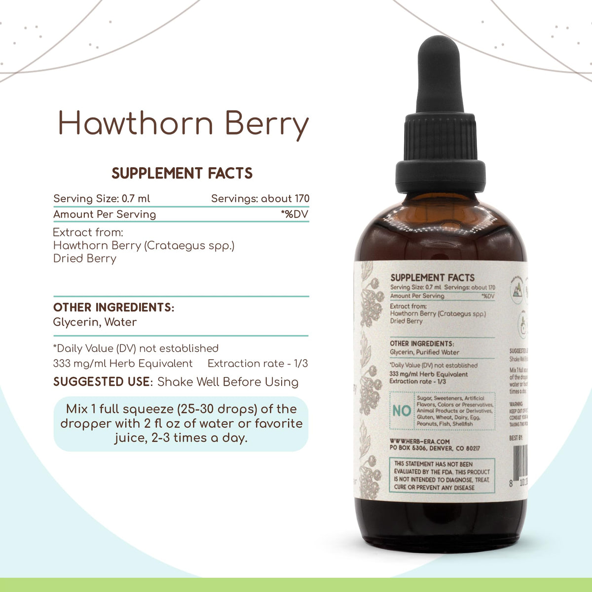 HerbEra Hawthorn Berry Alcohol-Free Herbal Extract Tincture