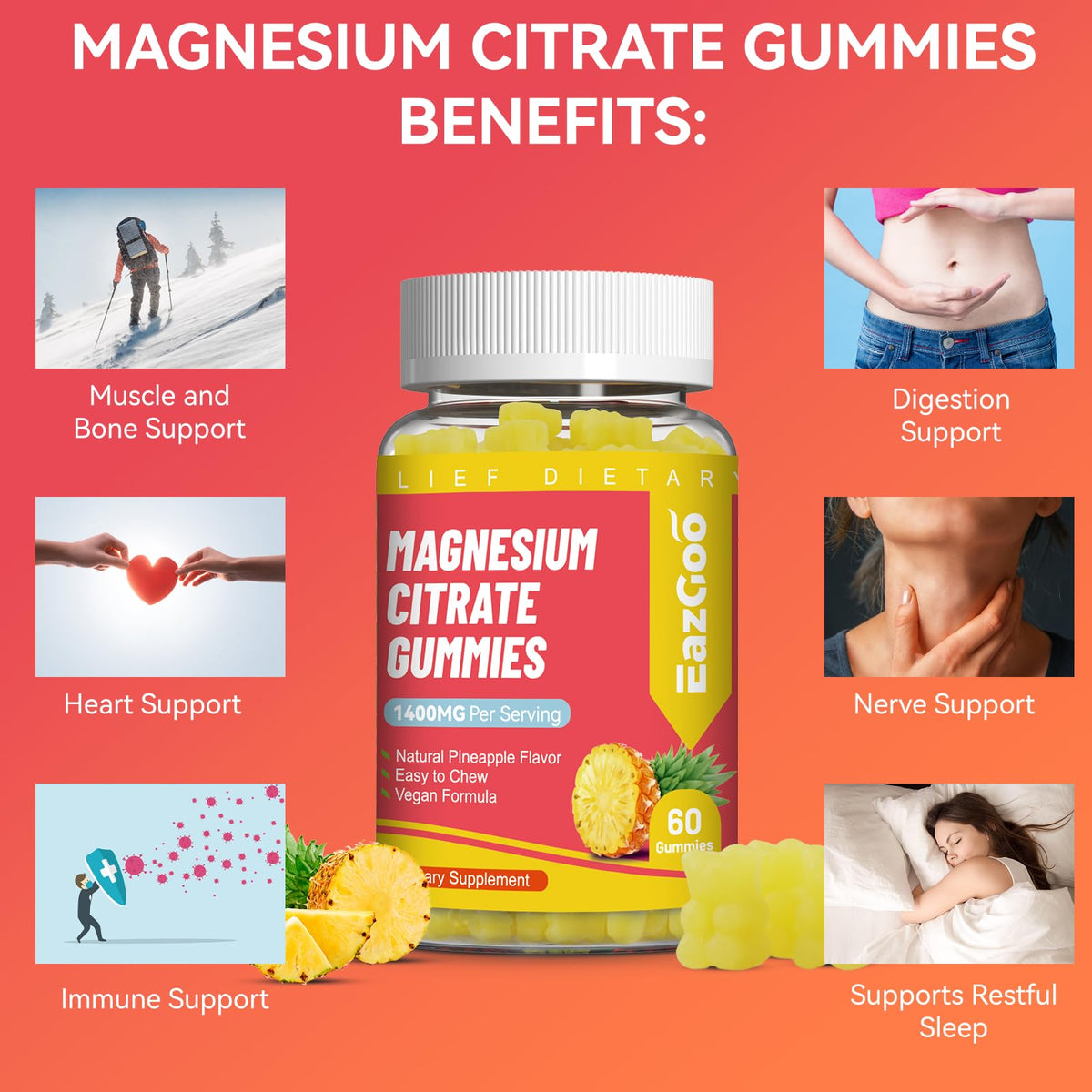 EAZGOO Magnesium Citrate Gummies - 60 Count - image 2