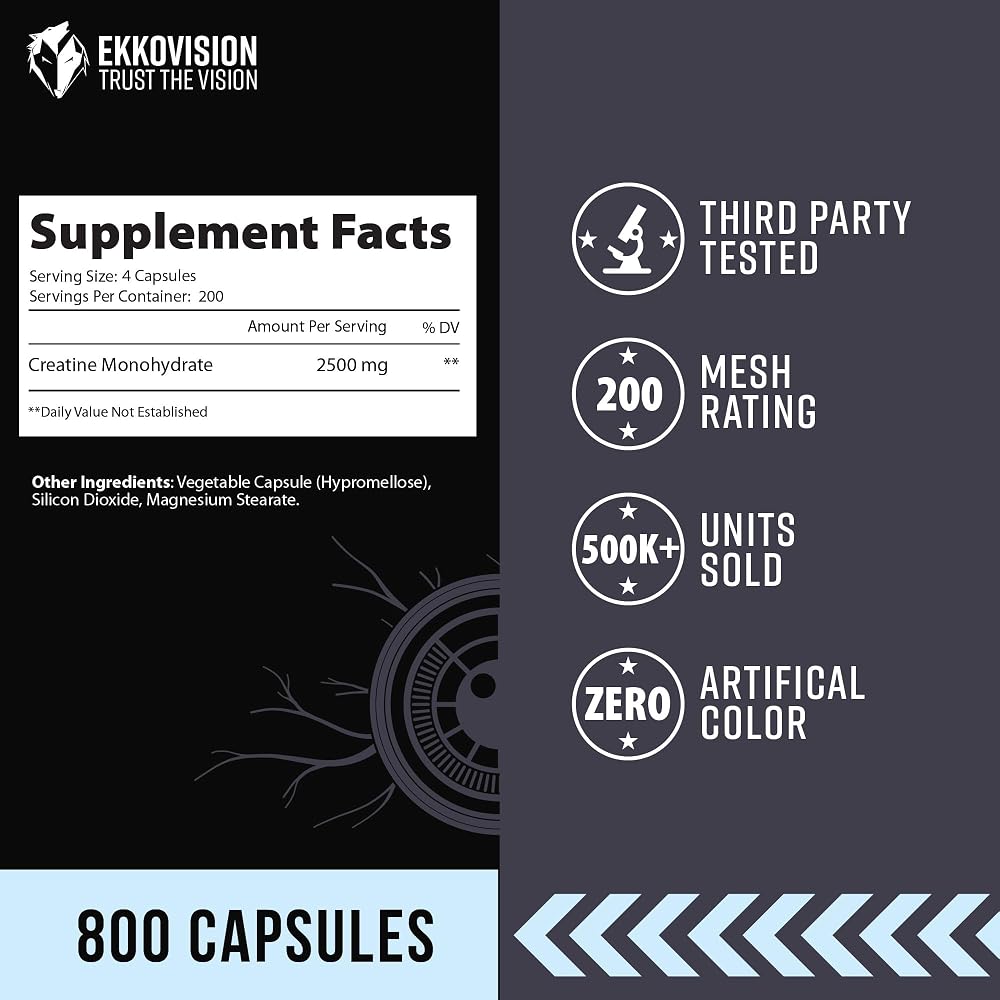Ekkovision Creatine Monohydrate Capsules - 200 Servings - image 3