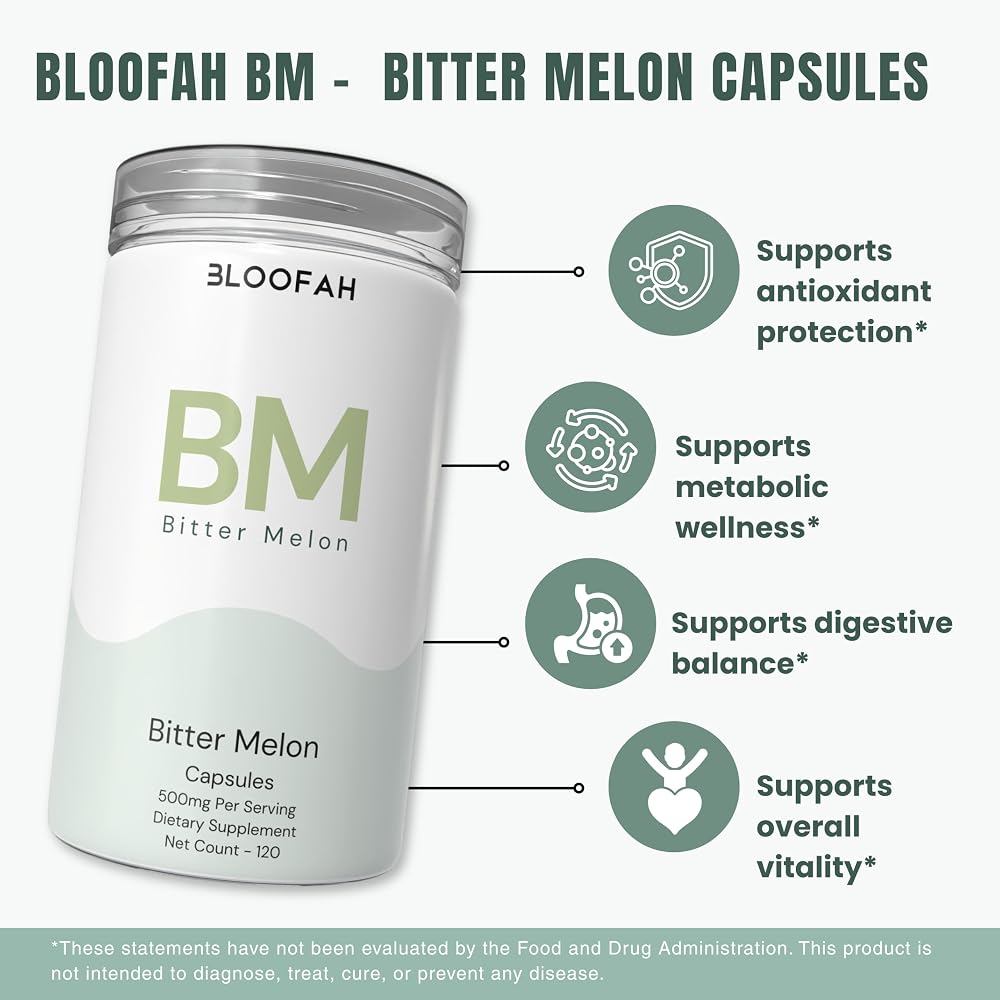 Bloofah BM Bitter Melon Extract 500mg Capsules - 120 Count - image 4