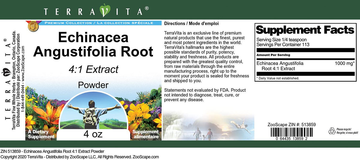 Terravita Echinacea Angustifolia Root 4:1 Extract Powder - 4 oz - image 2