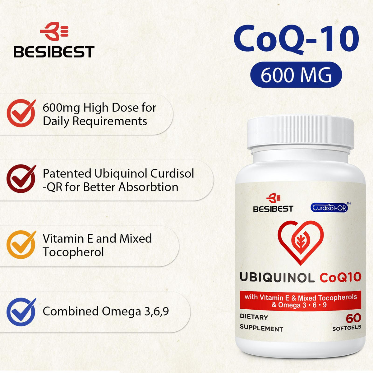 Besibest Ubiquinol CoQ10-600mg-Softgel